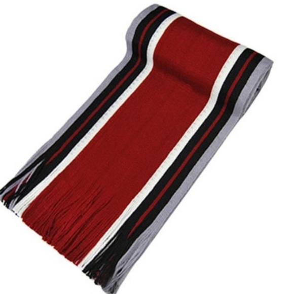Striped Red White Black Tassel Unisex Scarf Wrap - Picture 2 of 6